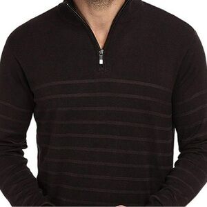 Perry Ellis NWT Principles Black Striped Quarter Zip Pullover Sweater L